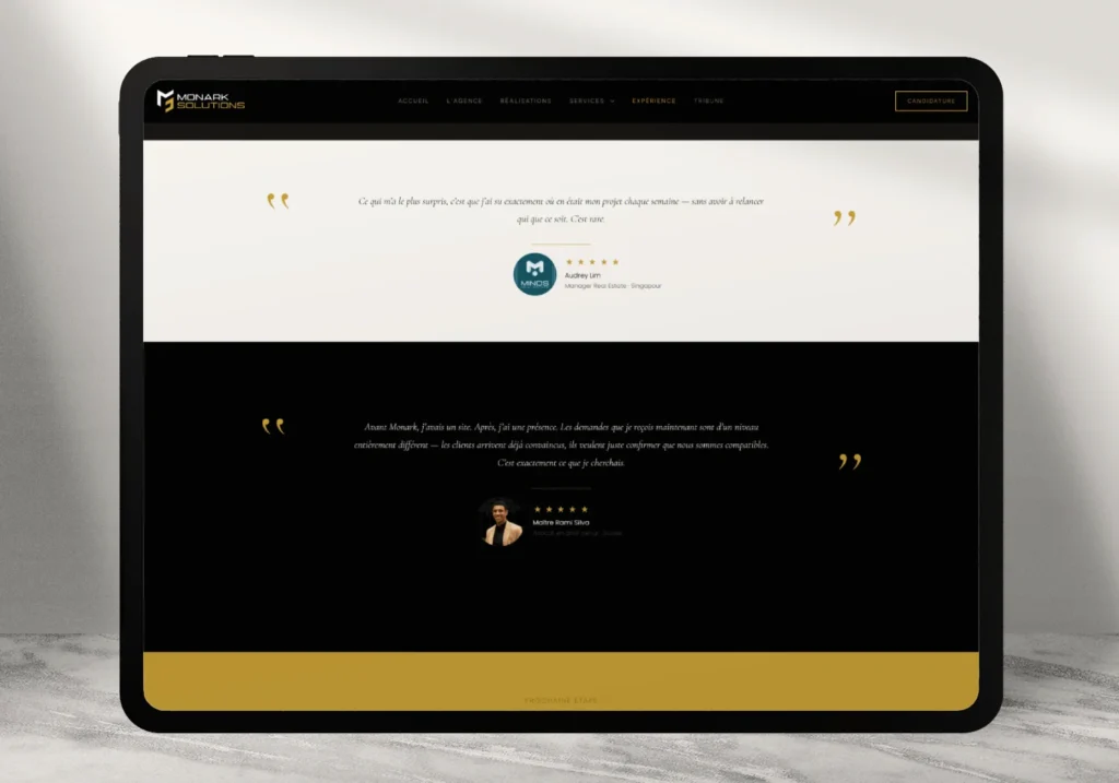 Section témoignage client sur site d'avocat ou médecin